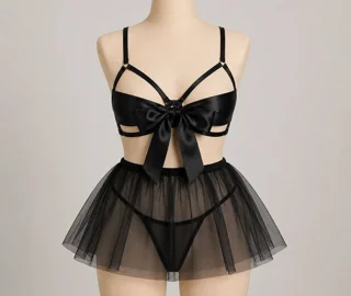 لباسخواب فانتزی ست پاپیونی سوتین فنردار شورت لامبادا دامن کد 2092