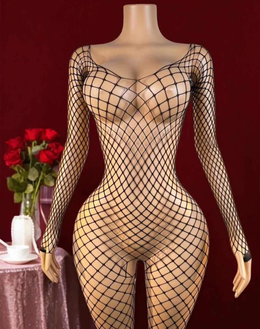 بادی زنانه سرهمی یکسره فانتزی فیشنت زنبوری فری سایز