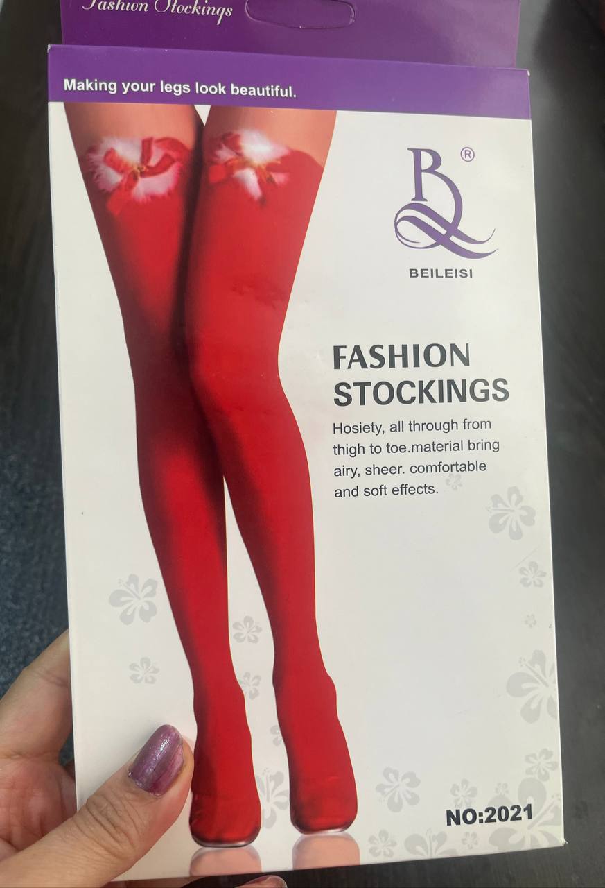 جوراب زنانه فانتزی کریسمس بابانوئل مامانوئل ضخیم قرمز