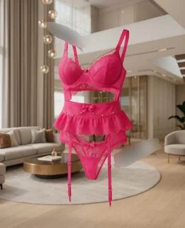 لباس زیر زنانه ست فانتزی سوتین فنردار شورت بندجوراب جوراب فیشنت کد 8055