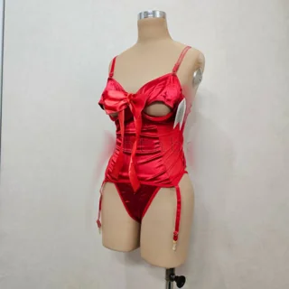 لباس خواب زنانه بادی فنردار ساتن تور پشت بندی جوراب شورت بندجوراب کد 442