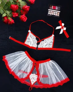 لباسخواب زنانه کاستوم پرستاری سوتین شورت دامن گردنبند فری سایز کد 4038