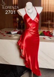 لباسخواب ساتن بلند قرمز کریسمسی کد 2701
