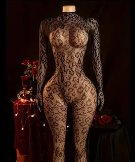 بادی زنانه یکسره فانتزی توری پلنگی دستکش دار کد 80154