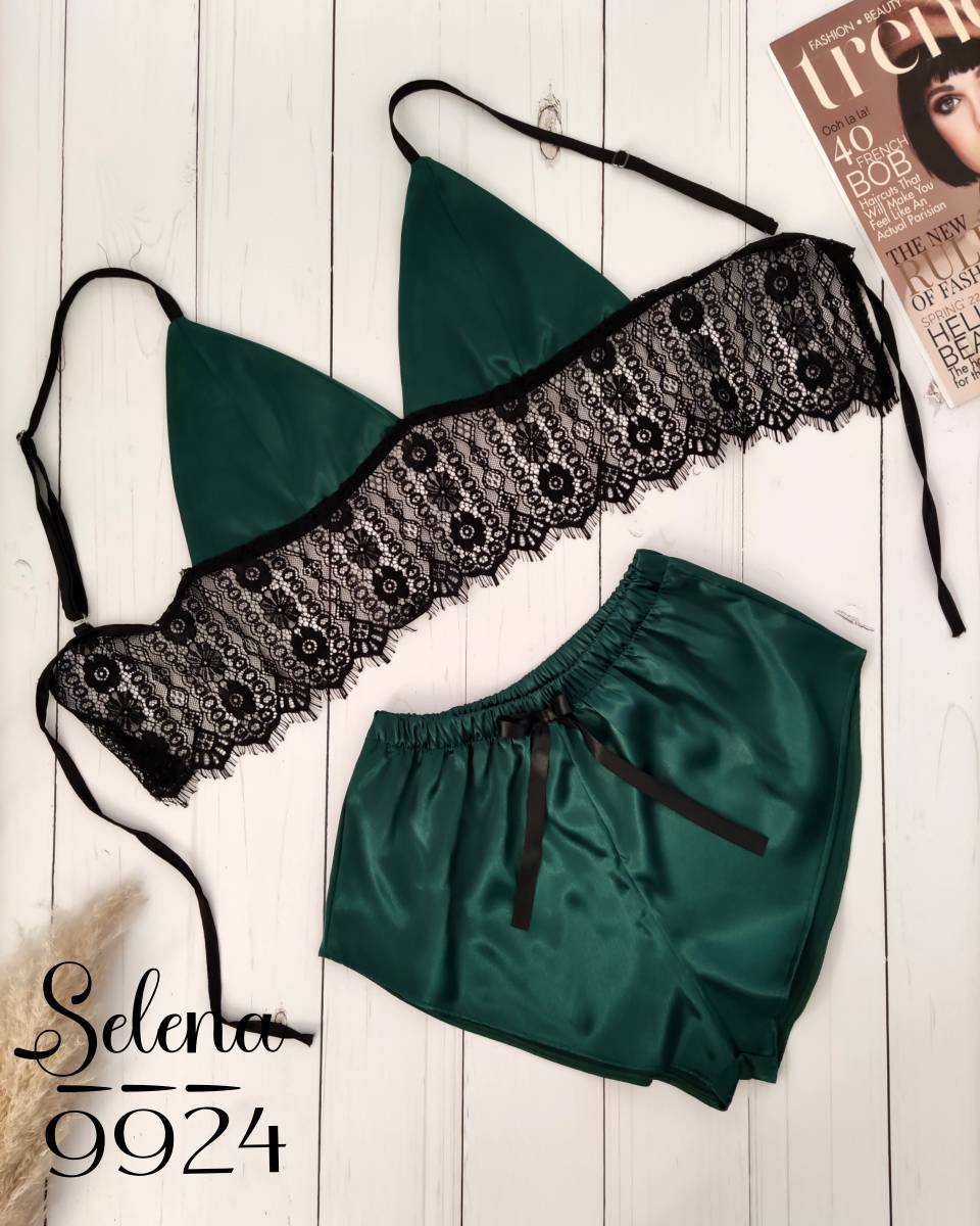 ست فانتزی زنانه سوتین شورت ساتن کد 9924