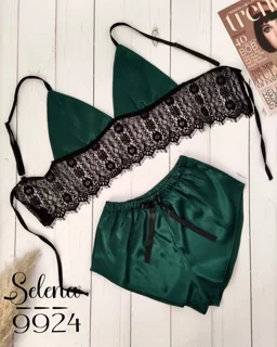ست فانتزی زنانه سوتین شورت ساتن کد 9924