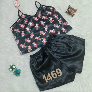 تاپ و شورت زنانه ست فانتزی ساتن فری سایز کد 1469