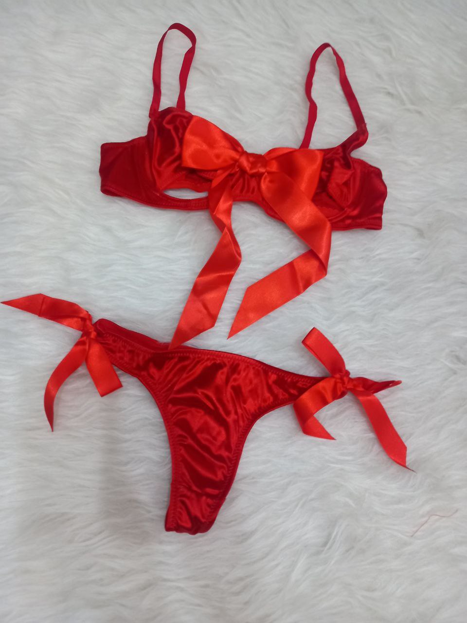 لباس زیر زنانه سوتین فنردار شورت ساتن پاپیونی کد 440