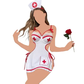 لباسخواب زنانه کاستوم پرستاری فنردار ست فانتزی پرستار شورت فاقباز کد 105