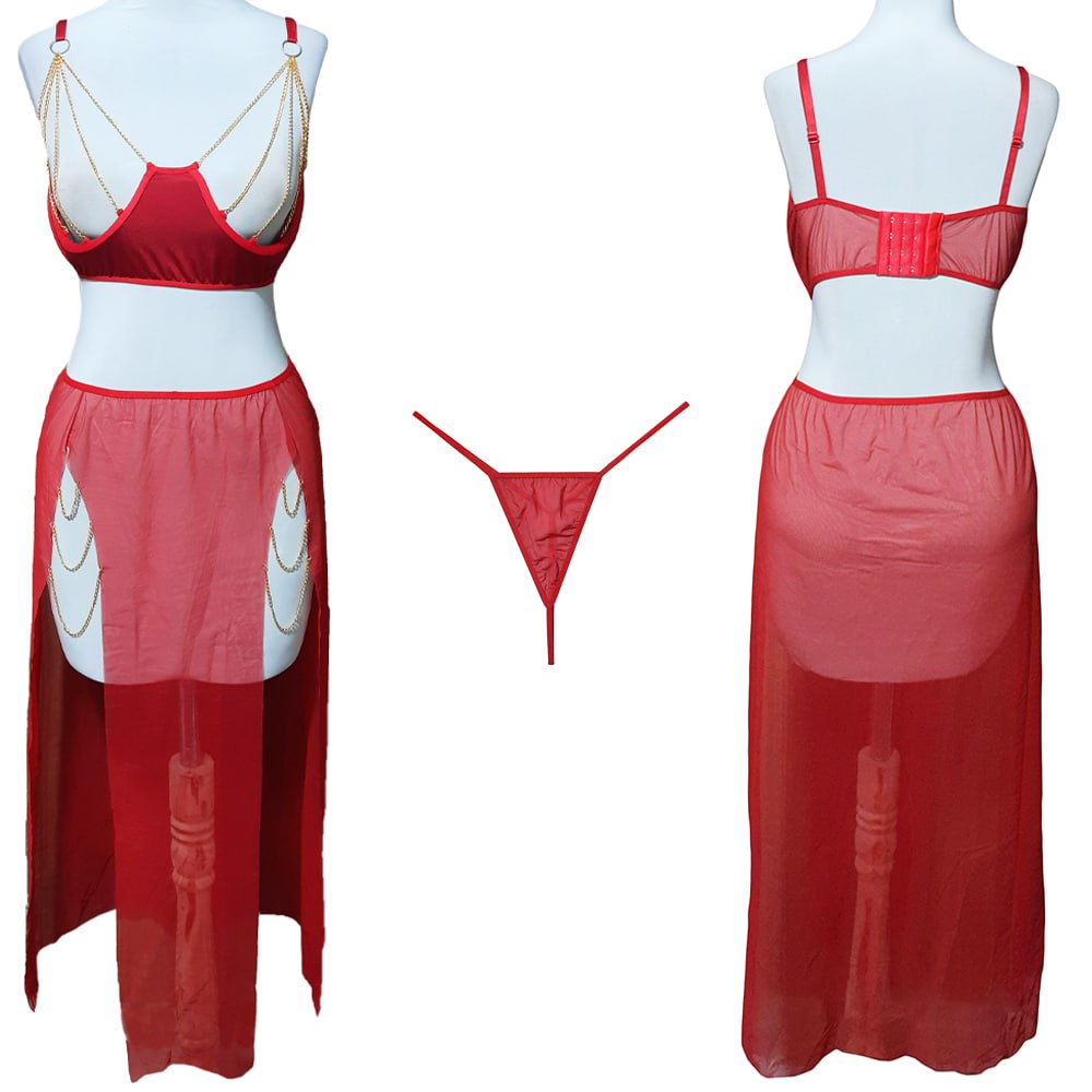 لباسخواب زنانه سوتین دامن شورت فانتزی زنجیردار فری سایز کد 0155