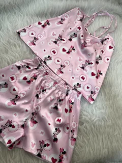 تاپ و شورتک ساتن زنانه طرح میکی موس
