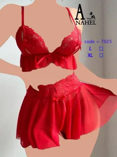 لباسخواب زنانه ست فانتزی سوتین شورت دامن کد 7025