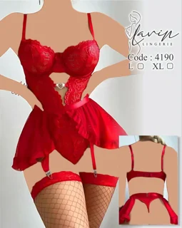 لباس خواب زنانه ست فانتزی فنردار جوراب کد 4190 یا 2074