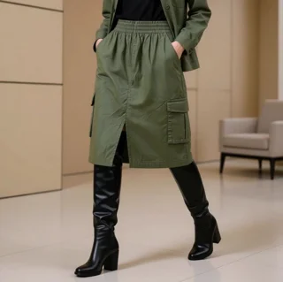 دامن زنانه دخترانه دامن کوتاه کارگو جیب دار کتان خارجی